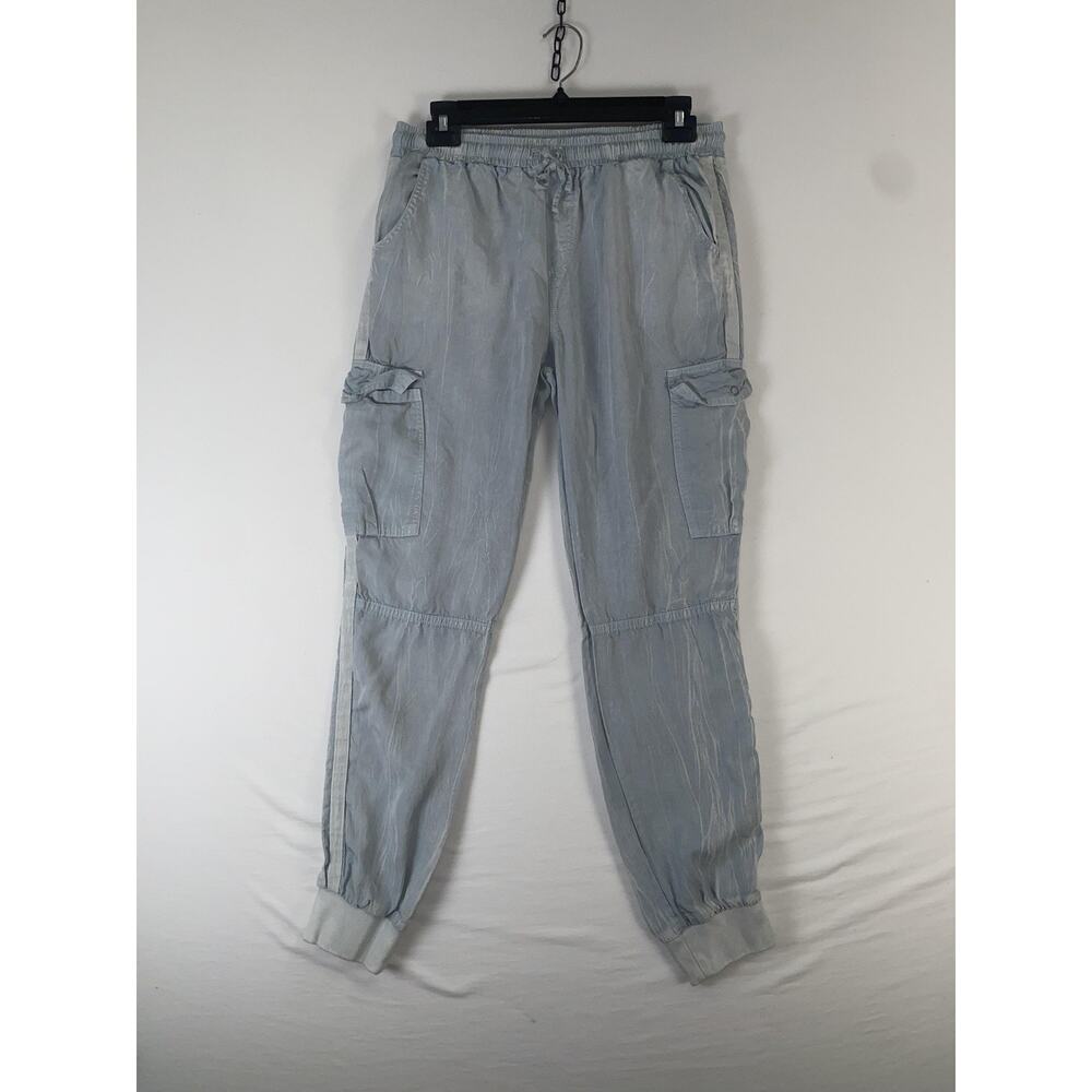 Havana Pants Womens Medium Blue Tencel Cargo Jogger Cuffed Ankle Elastic Waist